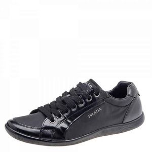 Prada Sport Black Leather and Nylon Low Top Sneakers